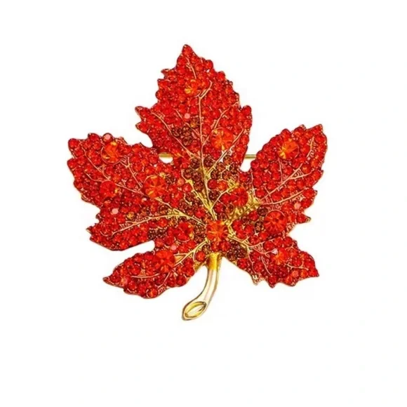 Ember Glow Maple Orange Crystal Autumn Brooch - Picture 4 of 9